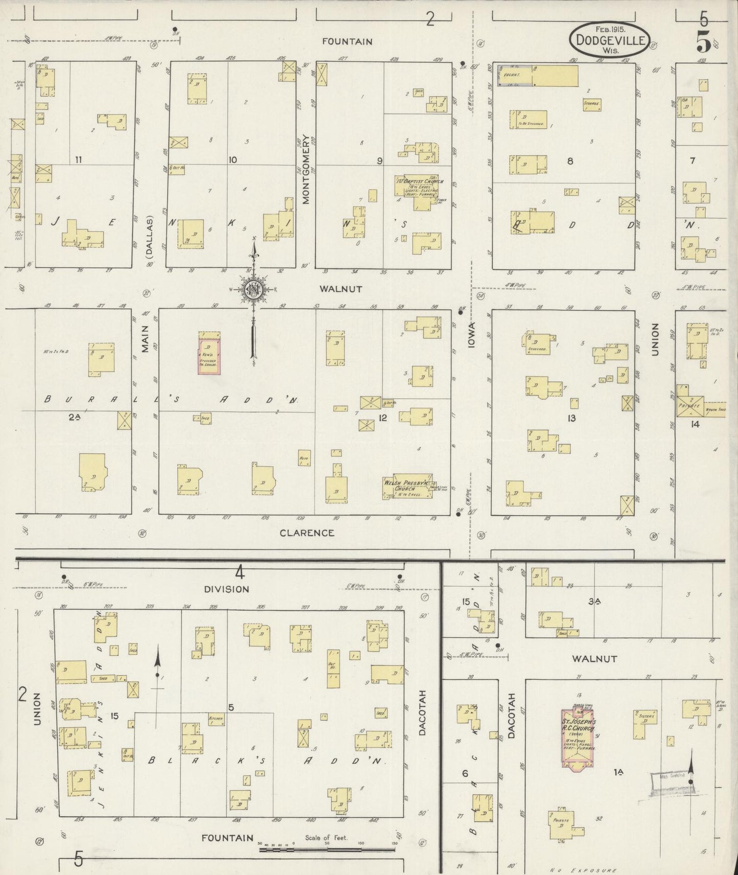 Sanborn Fire Insurance Map from Dodgeville, Iowa County, Wisconsin (1915), Sheet #0005 - Complete Map Set gallery image, historic Sanborn map, vintage wall art, Wisconsin Wisconsin