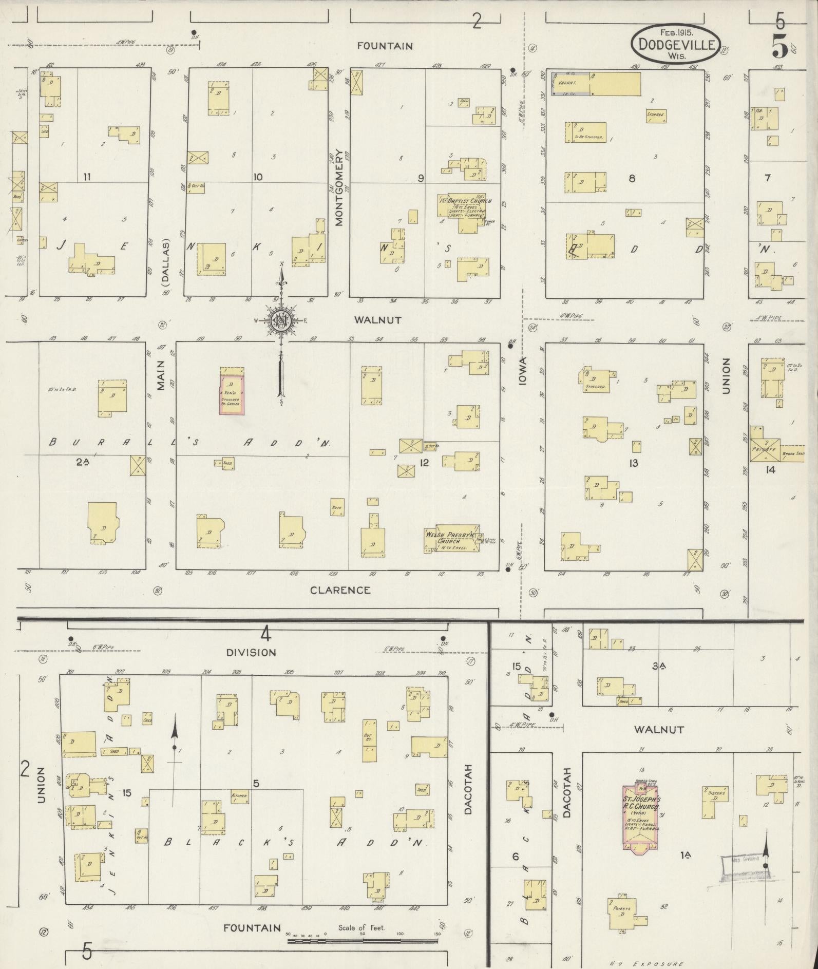 Sanborn Fire Insurance Map from Dodgeville, Iowa County, Wisconsin (1915), Sheet #0005 - Complete Map Set gallery image, historic Sanborn map, vintage wall art, Wisconsin Wisconsin