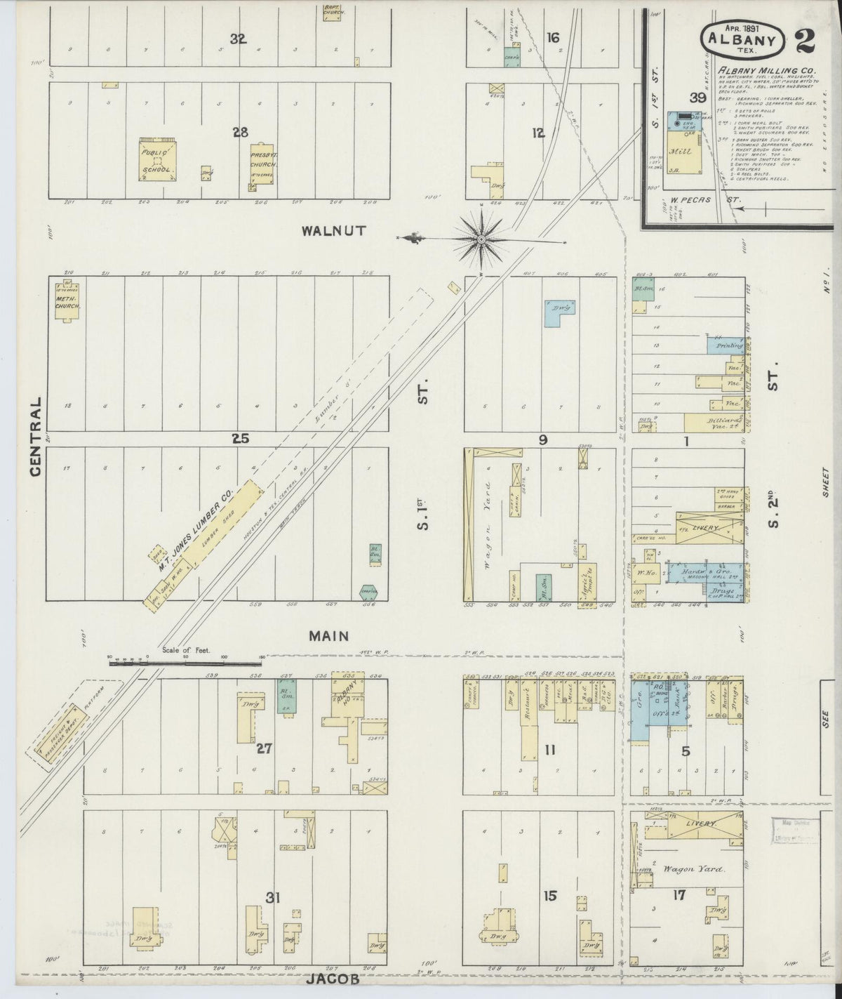 Sanborn Fire Insurance Map from Albany, Shackelford County, Texas (1891), Sheet #0002 - Complete Map Set gallery image, historic Sanborn map, vintage wall art, Texas Texas