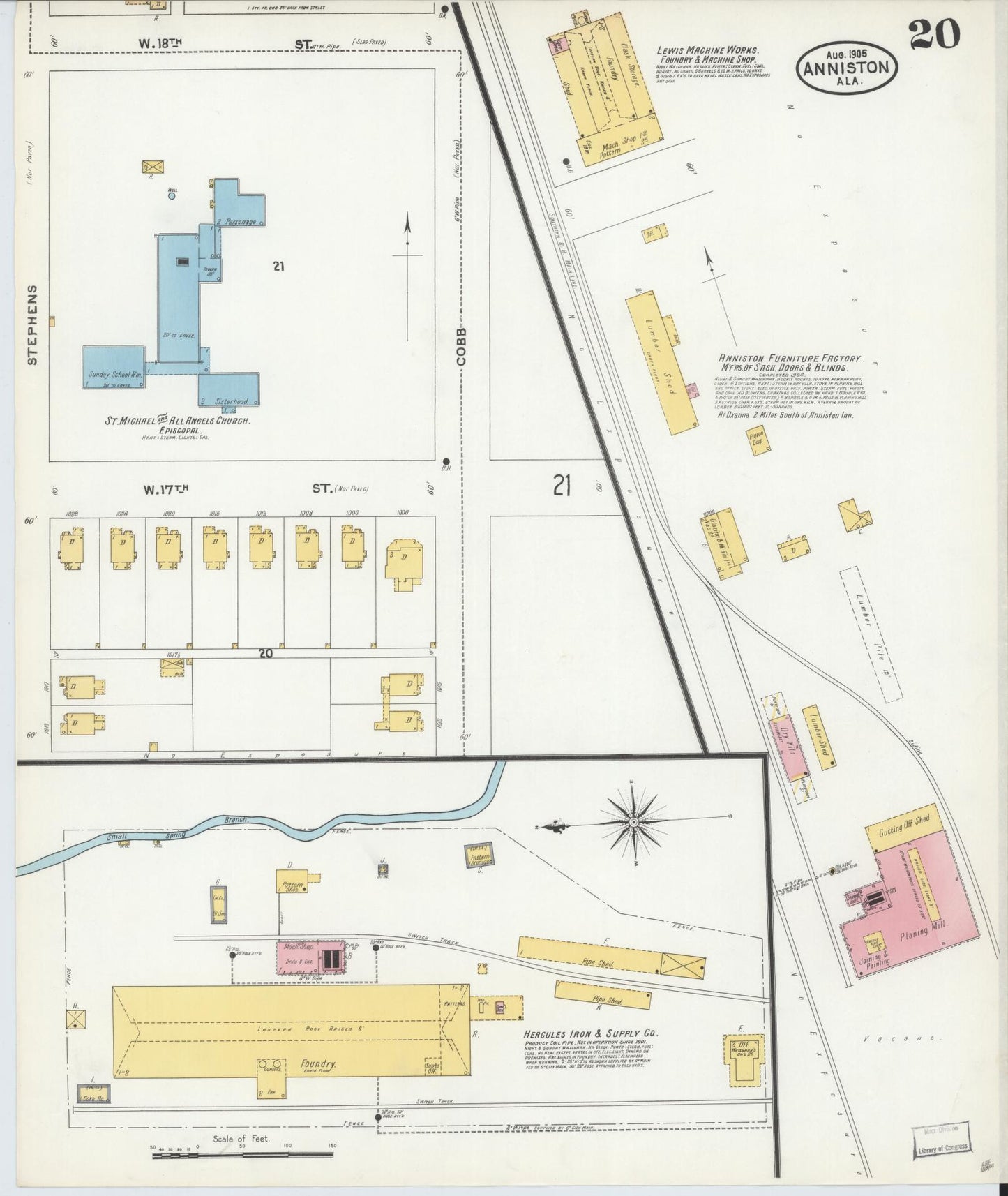 Sanborn Fire Insurance Map from Anniston, Calhoun County, Alabama (1905), Sheet #0020 - Complete Map Set gallery image, historic Sanborn map, vintage wall art, Alabama Alabama
