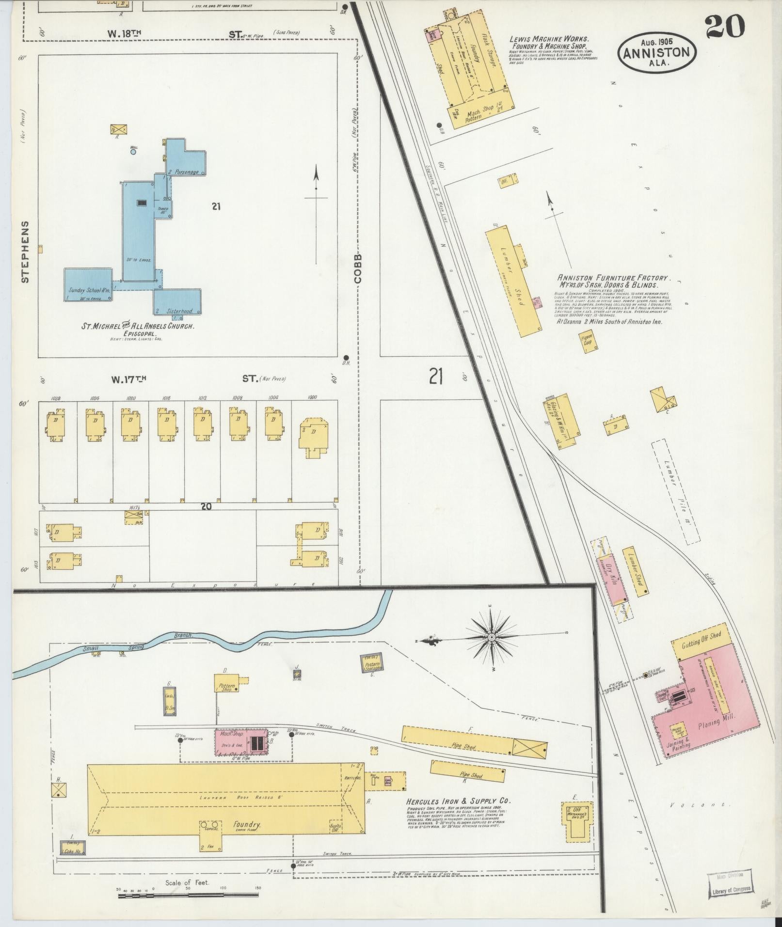Sanborn Fire Insurance Map from Anniston, Calhoun County, Alabama (1905), Sheet #0020 - Complete Map Set gallery image, historic Sanborn map, vintage wall art, Alabama Alabama