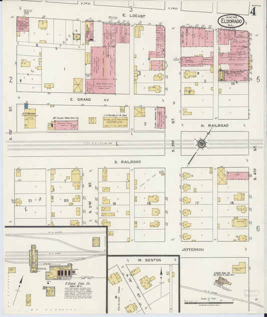 Sanborn Fire Insurance Map from Eldorado, Saline County, Illinois (1919), Sheet #0004 - Historic Sanborn Fire Insurance Map Print, vintage old map wall art, antique decor, genealogy gift, Illinois Illinois map