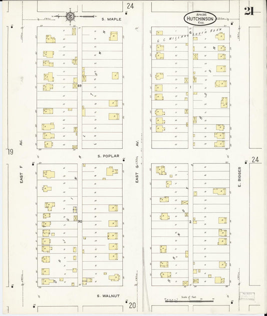 Sanborn Fire Insurance Map from Hutchinson, Reno County, Kansas (1915), Sheet #0022 - Historic Sanborn Fire Insurance Map Print, vintage old map wall art, antique decor, genealogy gift, Kansas Kansas map