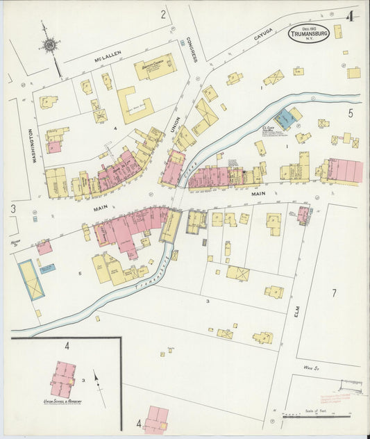 Sanborn Fire Insurance Map from Trumansburg, Tompkins County, New York (1910), Sheet #0004 - Historic Sanborn Fire Insurance Map Print, vintage old map wall art, antique decor, genealogy gift, New York New York map