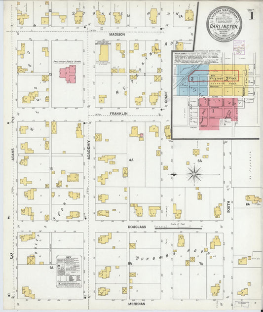Sanborn Fire Insurance Map from Darlington, Montgomery County, Indiana (1902), Sheet #0001 - Complete Map Set gallery image, historic Sanborn map, vintage wall art, Indiana Indiana
