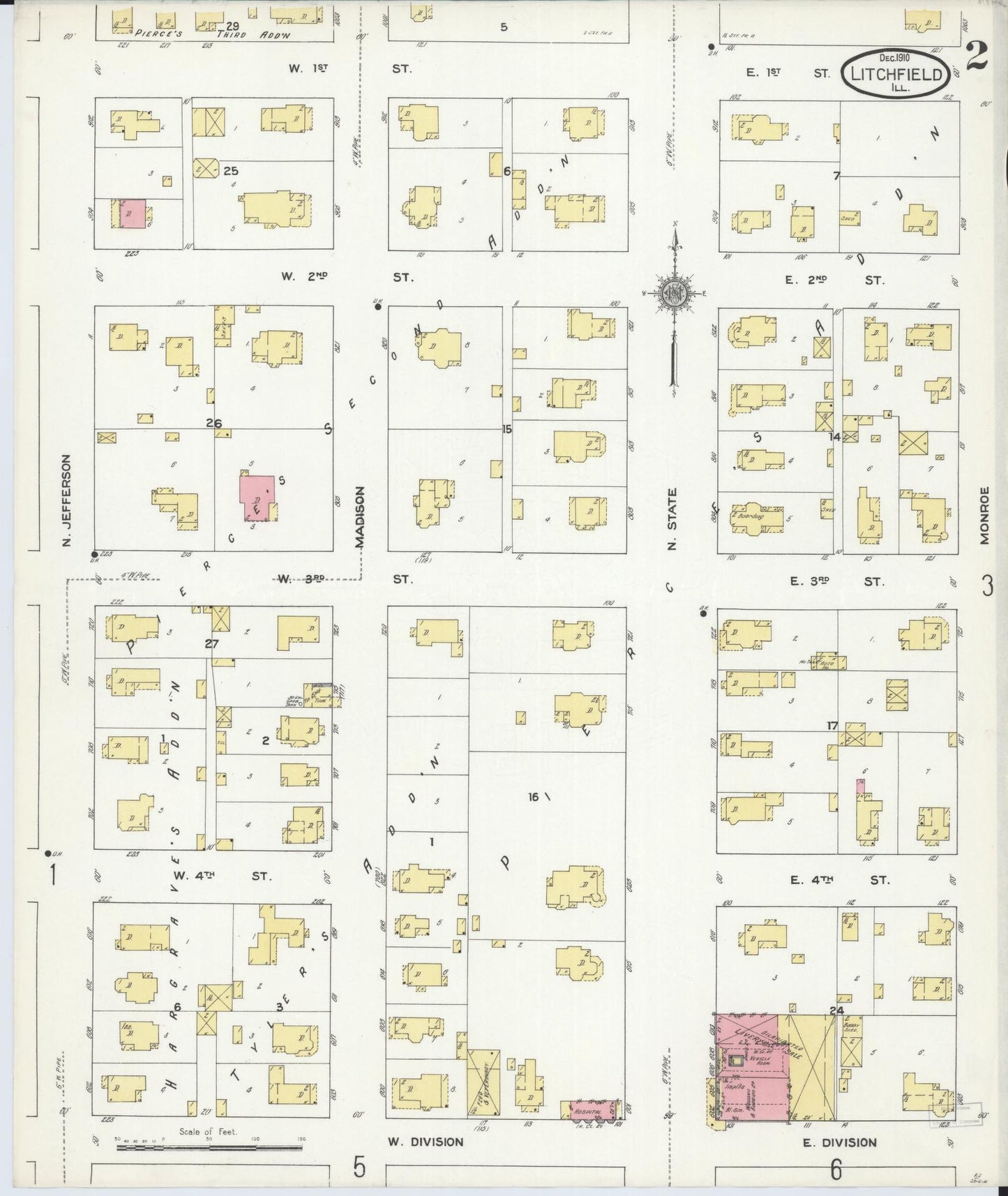 Sanborn Fire Insurance Map from Litchfield, Montgomery County, Illinois (1910), Sheet #0002 - Historic Sanborn Fire Insurance Map Print, vintage old map wall art, antique decor, genealogy gift, Illinois Illinois map