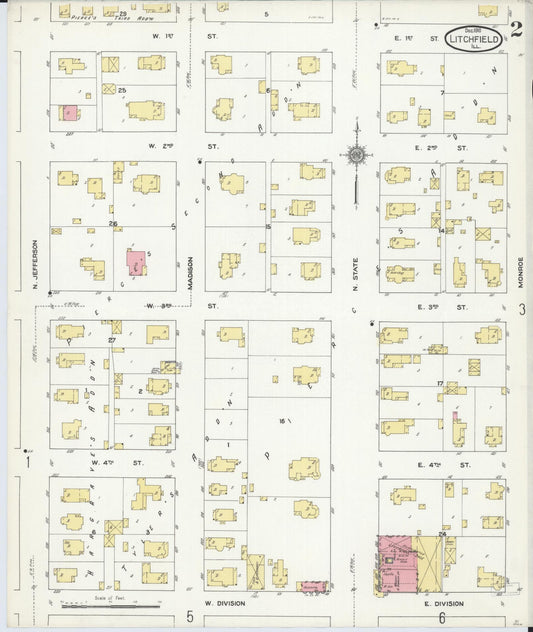 Sanborn Fire Insurance Map from Litchfield, Montgomery County, Illinois (1910), Sheet #0002 - Historic Sanborn Fire Insurance Map Print, vintage old map wall art, antique decor, genealogy gift, Illinois Illinois map