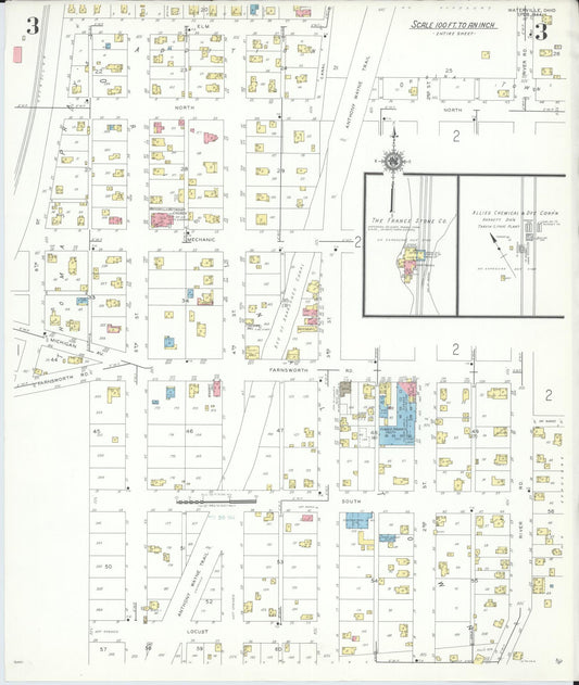 Sanborn Fire Insurance Map from Waterville, Lucas County, Ohio (1944), Sheet #0003 - Historic Sanborn Fire Insurance Map Print, vintage old map wall art, antique decor, genealogy gift, Ohio Ohio map
