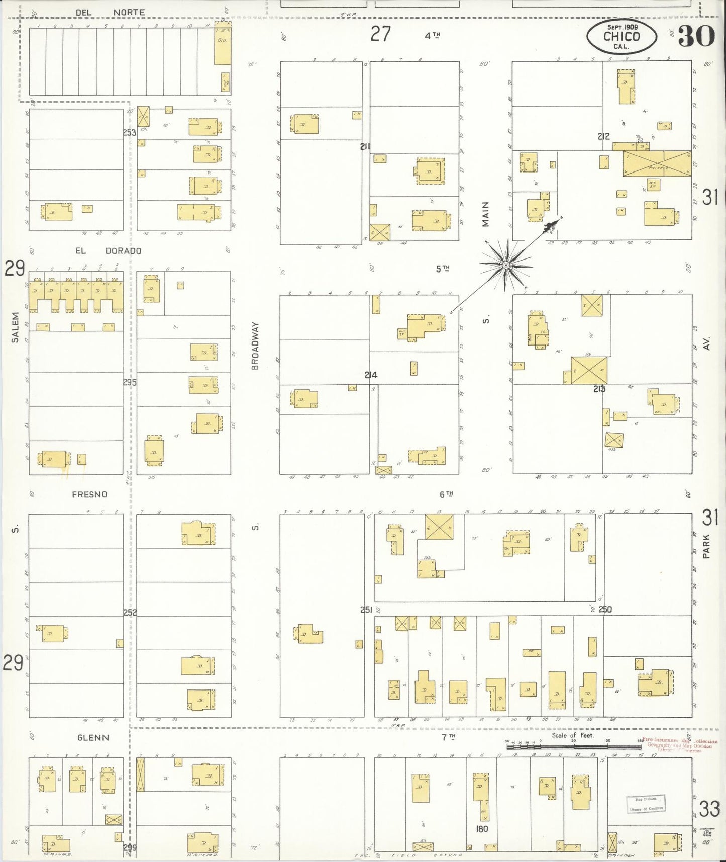 Sanborn Fire Insurance Map from Chico, Butte County, California (1909), Sheet #0030 - Historic Sanborn Fire Insurance Map Print, vintage old map wall art, antique decor, genealogy gift, California California map