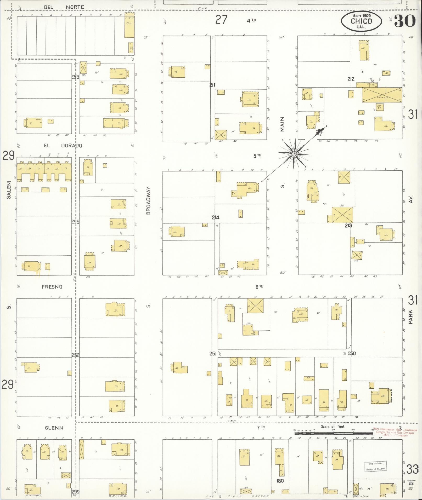 Sanborn Fire Insurance Map from Chico, Butte County, California (1909), Sheet #0030 - Historic Sanborn Fire Insurance Map Print, vintage old map wall art, antique decor, genealogy gift, California California map