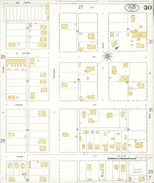 Sanborn Fire Insurance Map from Chico, Butte County, California (1909), Sheet #0030 - Historic Sanborn Fire Insurance Map Print, vintage old map wall art, antique decor, genealogy gift, California California map