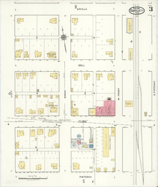 Sanborn Fire Insurance Map from Bartlett, Bell and Williamson Counties, Texas (1921), Sheet #0003 - Historic Sanborn Fire Insurance Map Print, vintage old map wall art, antique decor, genealogy gift, Texas Texas map