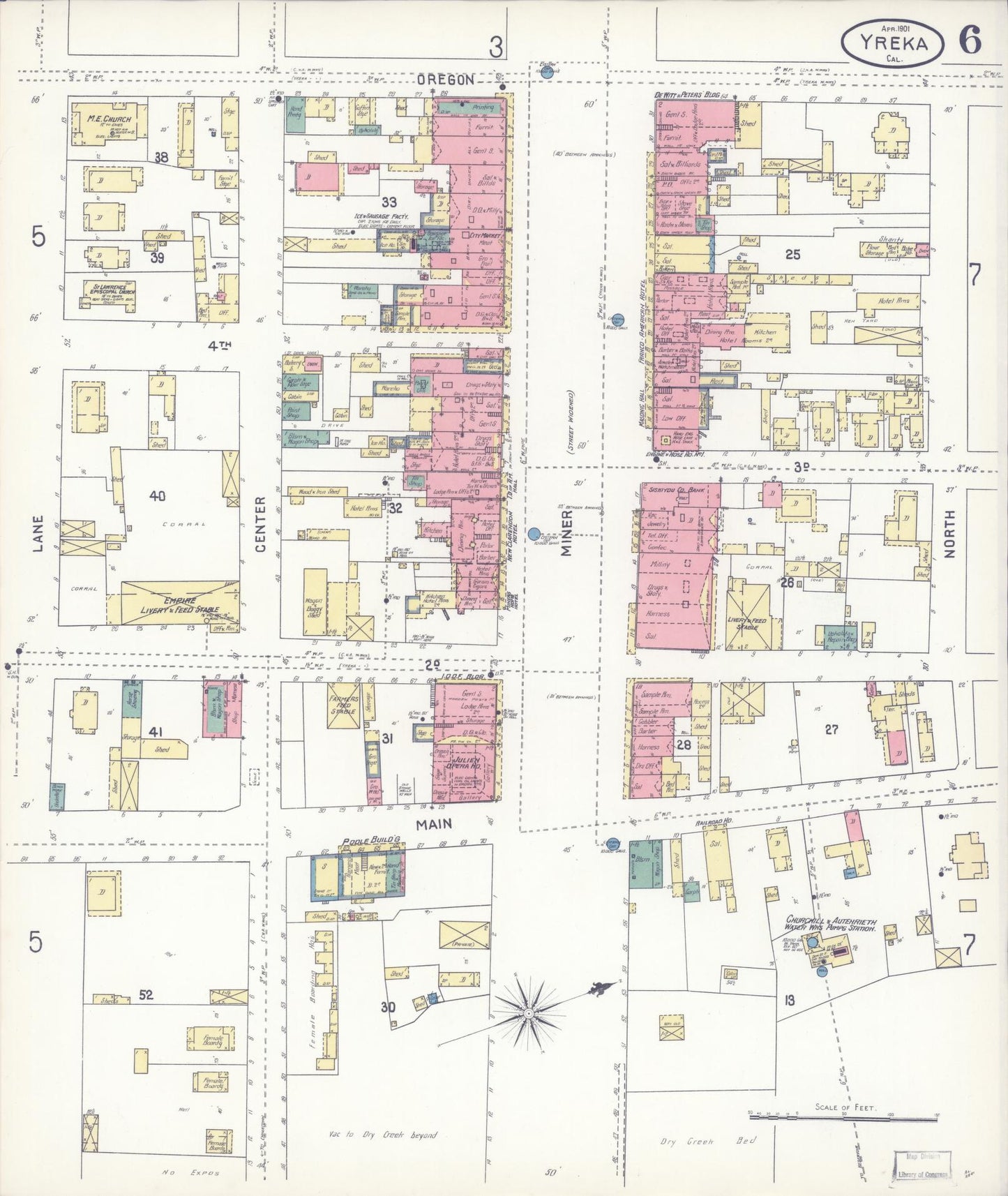 Sanborn Fire Insurance Map from Yreka, Siskiyou County, California (1901), Sheet #0006 - Complete Map Set gallery image, historic Sanborn map, vintage wall art, California California