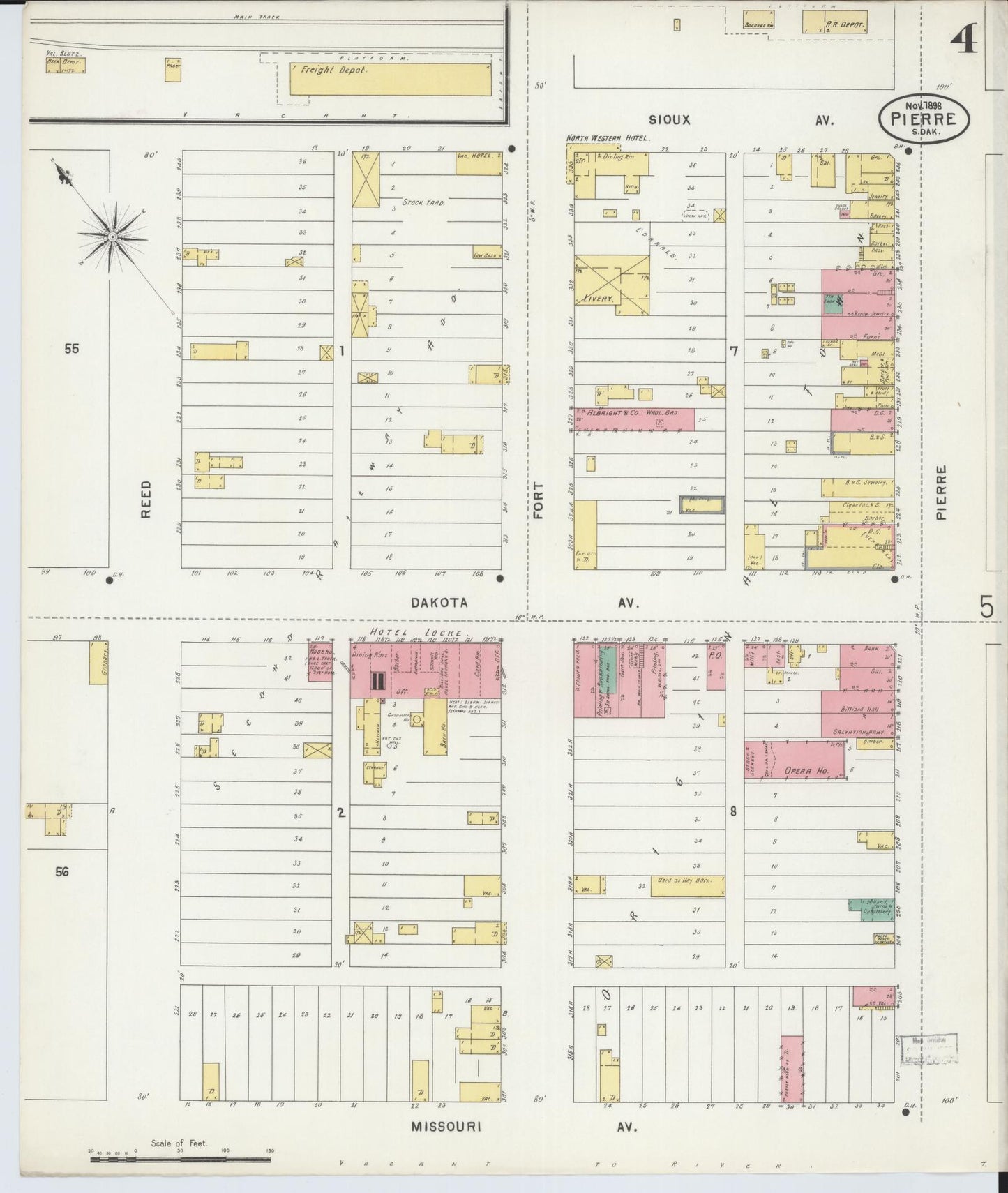 Sanborn Fire Insurance Map from Pierre, Hughes County, South Dakota (1898), Sheet #0004 - Complete Map Set gallery image, historic Sanborn map, vintage wall art, South Dakota South Dakota