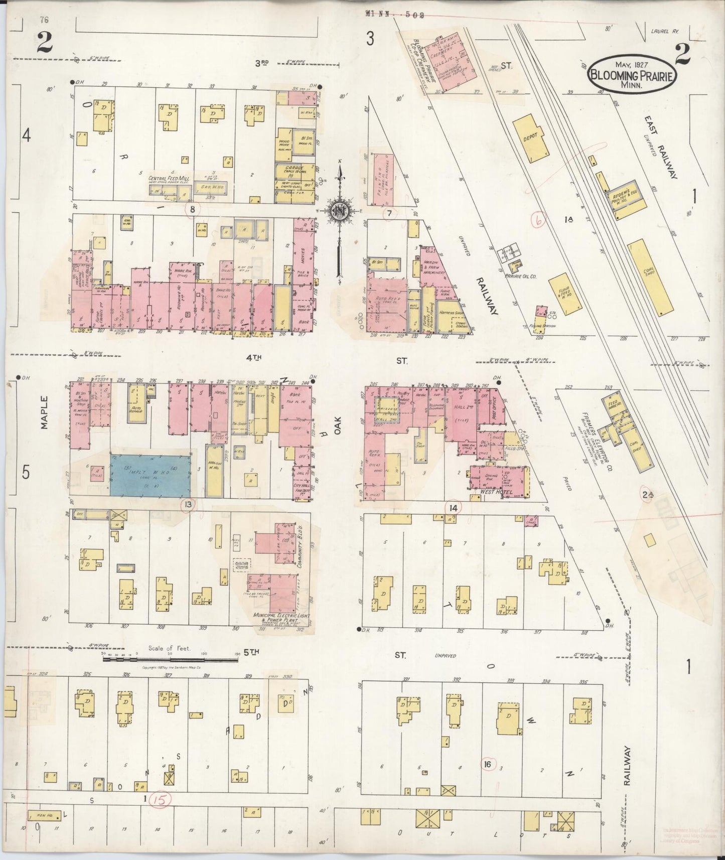 Sanborn Fire Insurance Map from Blooming Prairie, Steele County, Minnesota (1937), Sheet #0002 - Historic Sanborn Fire Insurance Map Print, vintage old map wall art, antique decor, genealogy gift, Minnesota Minnesota map