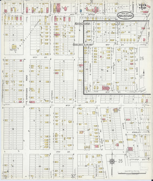 Sanborn Fire Insurance Map from Waukegan, Lake County, Illinois (1917), Sheet #0032 - Historic Sanborn Fire Insurance Map Print, vintage old map wall art, antique decor, genealogy gift, Illinois Illinois map