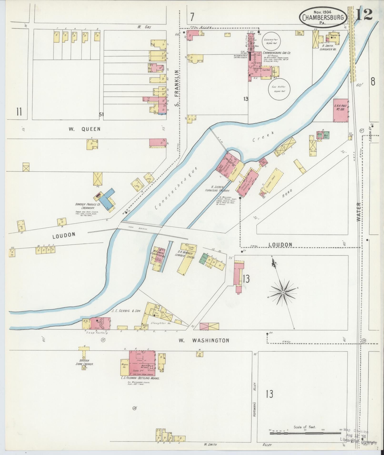 Sanborn Fire Insurance Map from Chambersburg, Franklin County, Pennsylvania (1904), Sheet #0012 - Historic Sanborn Fire Insurance Map Print, vintage old map wall art, antique decor, genealogy gift, Pennsylvania Pennsylvania map