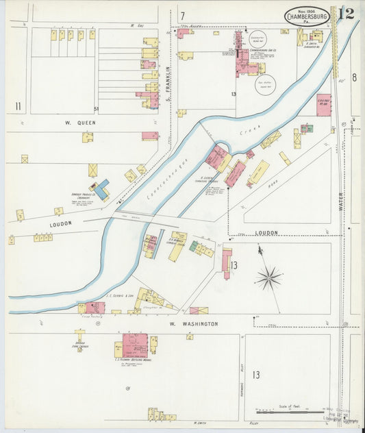 Sanborn Fire Insurance Map from Chambersburg, Franklin County, Pennsylvania (1904), Sheet #0012 - Historic Sanborn Fire Insurance Map Print, vintage old map wall art, antique decor, genealogy gift, Pennsylvania Pennsylvania map