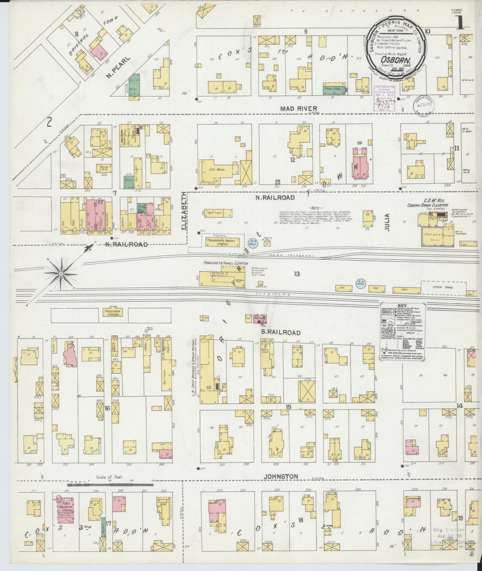 Sanborn Fire Insurance Map from Osborn, Greene County, Ohio (1901), Sheet #0001 - Historic Sanborn Fire Insurance Map Print, vintage old map wall art, antique decor, genealogy gift, Ohio Ohio map