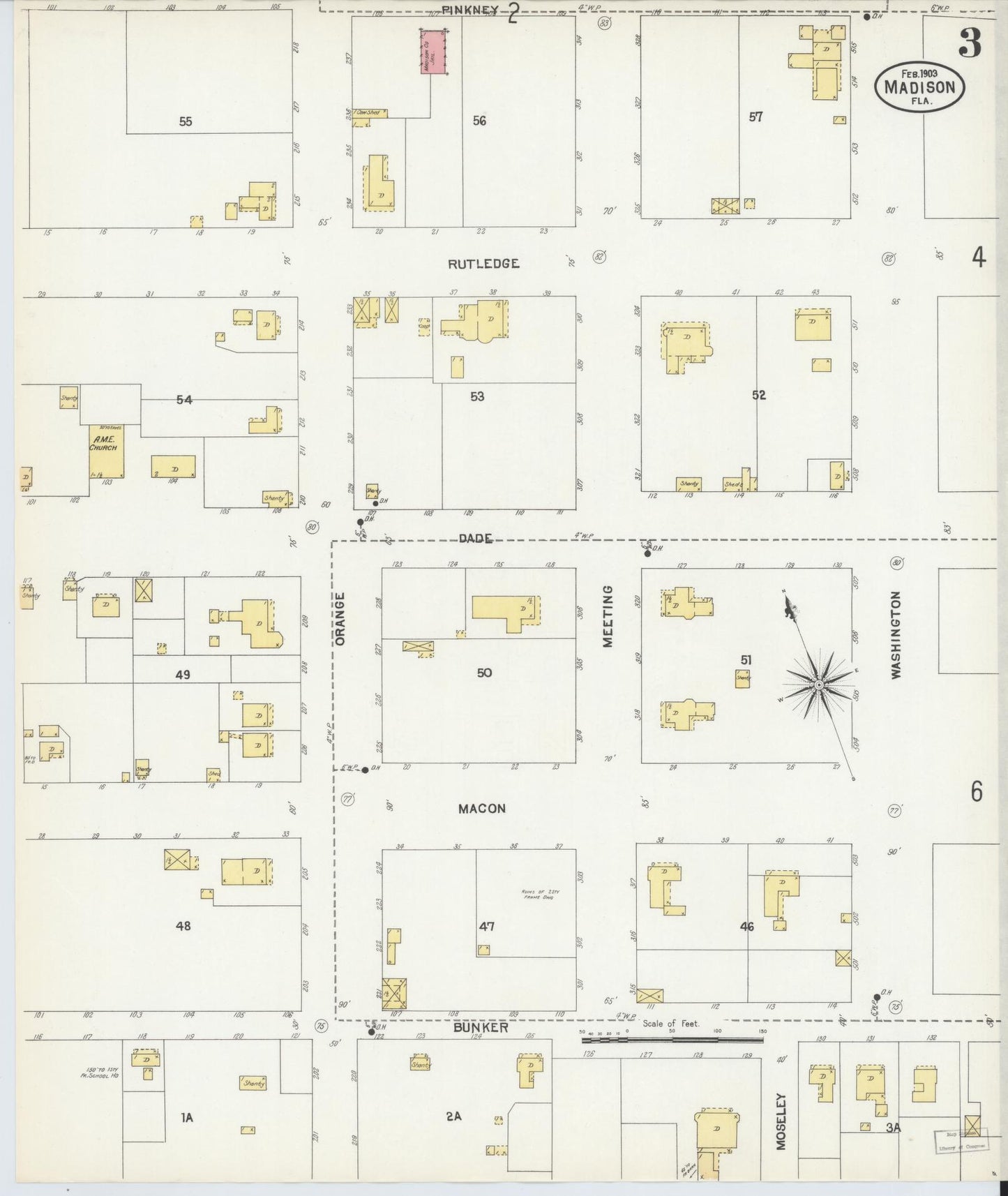 Sanborn Fire Insurance Map from Madison, Madison County, Florida (1903), Sheet #0003 - Historic Sanborn Fire Insurance Map Print, vintage old map wall art, antique decor, genealogy gift, Florida Florida map