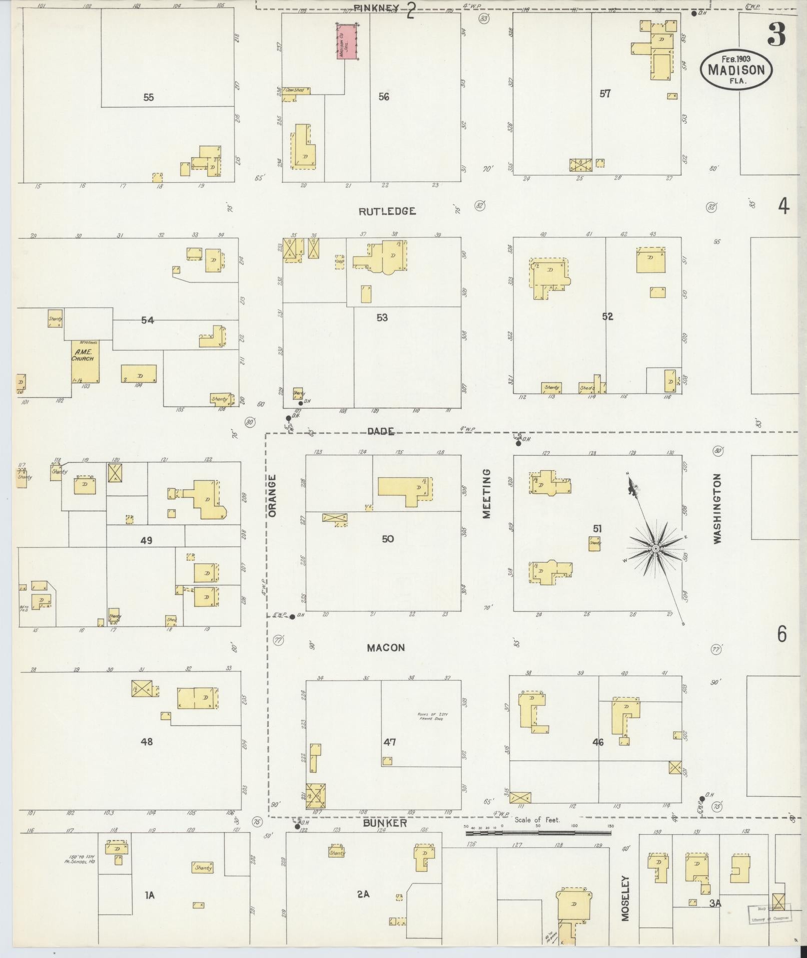 Sanborn Fire Insurance Map from Madison, Madison County, Florida (1903), Sheet #0003 - Historic Sanborn Fire Insurance Map Print, vintage old map wall art, antique decor, genealogy gift, Florida Florida map