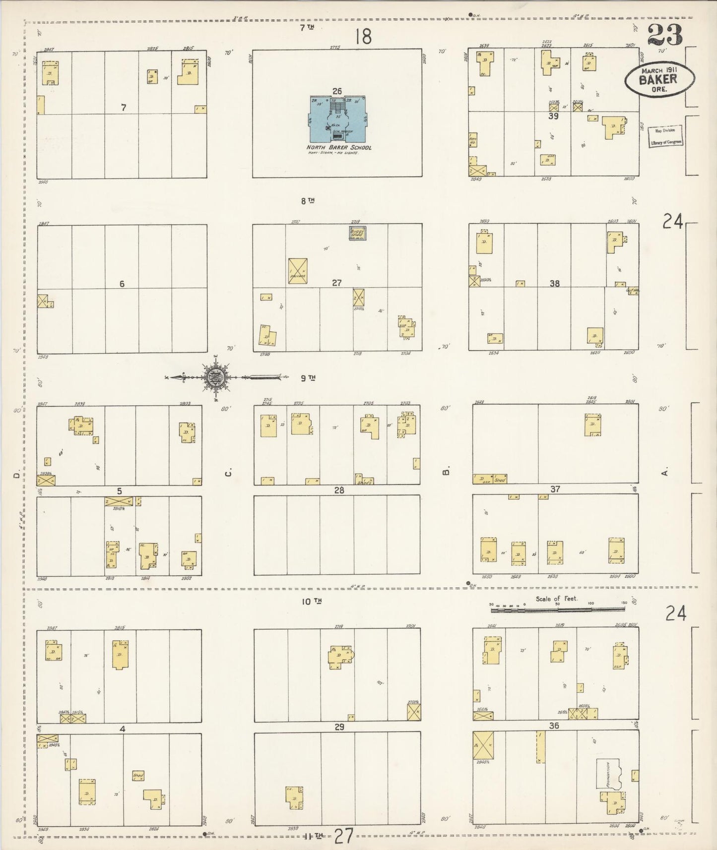 Sanborn Fire Insurance Map from Baker, Baker County, Oregon (1911), Sheet #0023 - Complete Map Set gallery image, historic Sanborn map, vintage wall art, Oregon Oregon