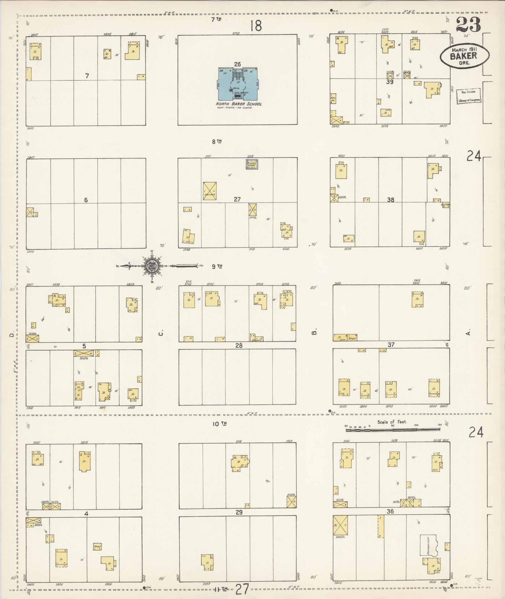 Sanborn Fire Insurance Map from Baker, Baker County, Oregon (1911), Sheet #0023 - Complete Map Set gallery image, historic Sanborn map, vintage wall art, Oregon Oregon