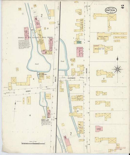 Sanborn Fire Insurance Map from Antrim, Hillsborough County, New Hampshire (1907), Sheet #0002 - Historic Sanborn Fire Insurance Map Print, vintage old map wall art, antique decor, genealogy gift, New Hampshire New Hampshire map