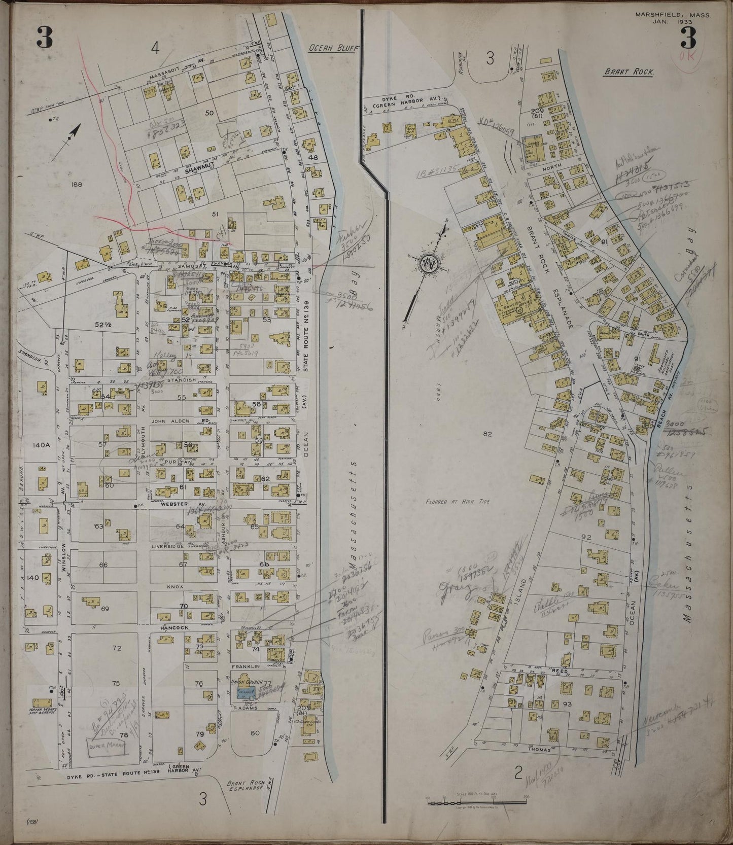 Sanborn Fire Insurance Map from Marshfield, Plymouth County, Massachusetts (1950), Sheet #0003 - Complete Map Set gallery image, historic Sanborn map, vintage wall art, Massachusetts Massachusetts