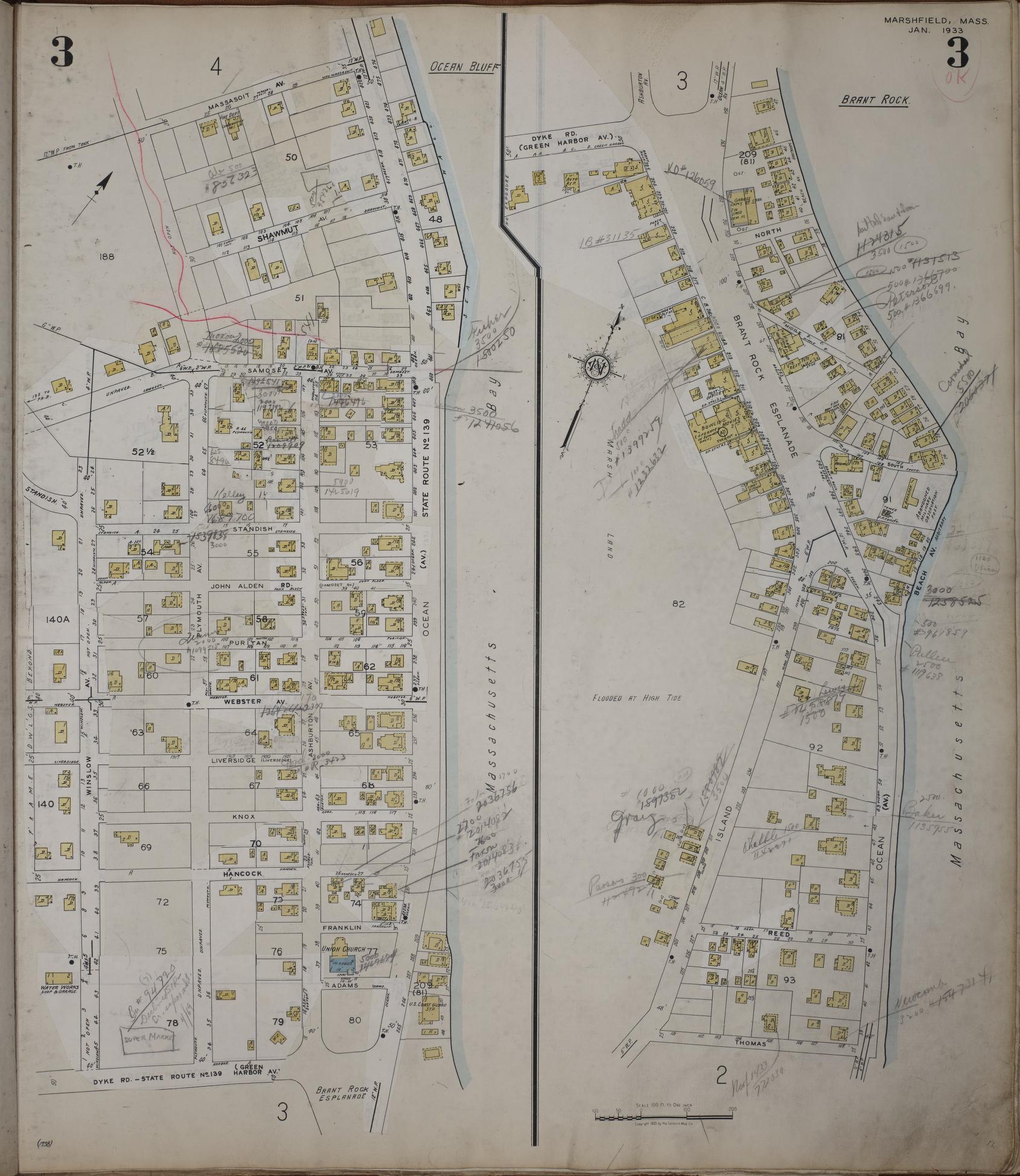 Sanborn Fire Insurance Map from Marshfield, Plymouth County, Massachusetts (1950), Sheet #0003 - Complete Map Set gallery image, historic Sanborn map, vintage wall art, Massachusetts Massachusetts