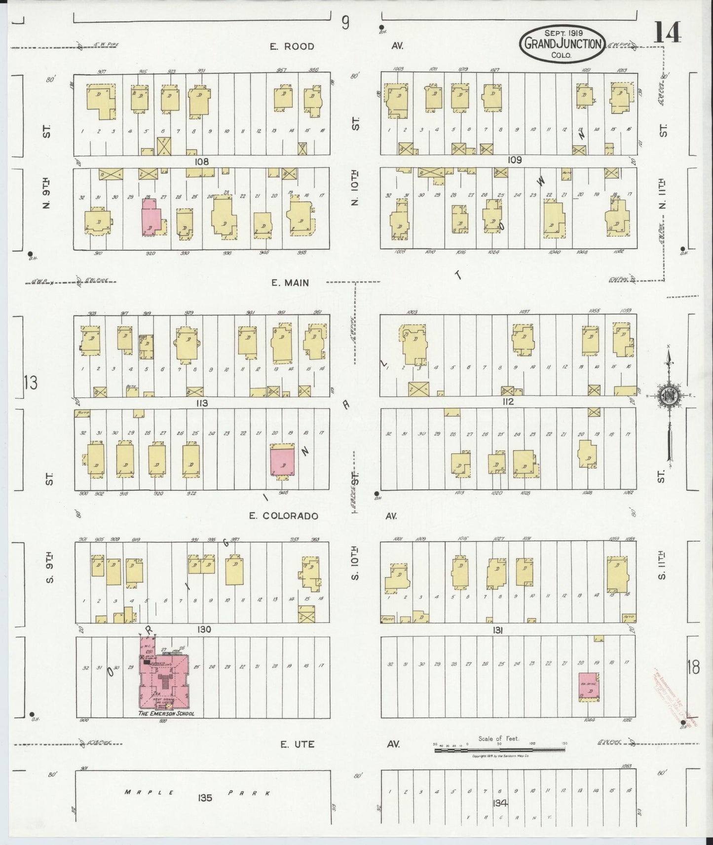 Sanborn Fire Insurance Map from Grand Junction, Mesa County, Colorado (1919), Sheet #0014 - Historic Sanborn Fire Insurance Map Print, vintage old map wall art, antique decor, genealogy gift, Colorado Colorado map