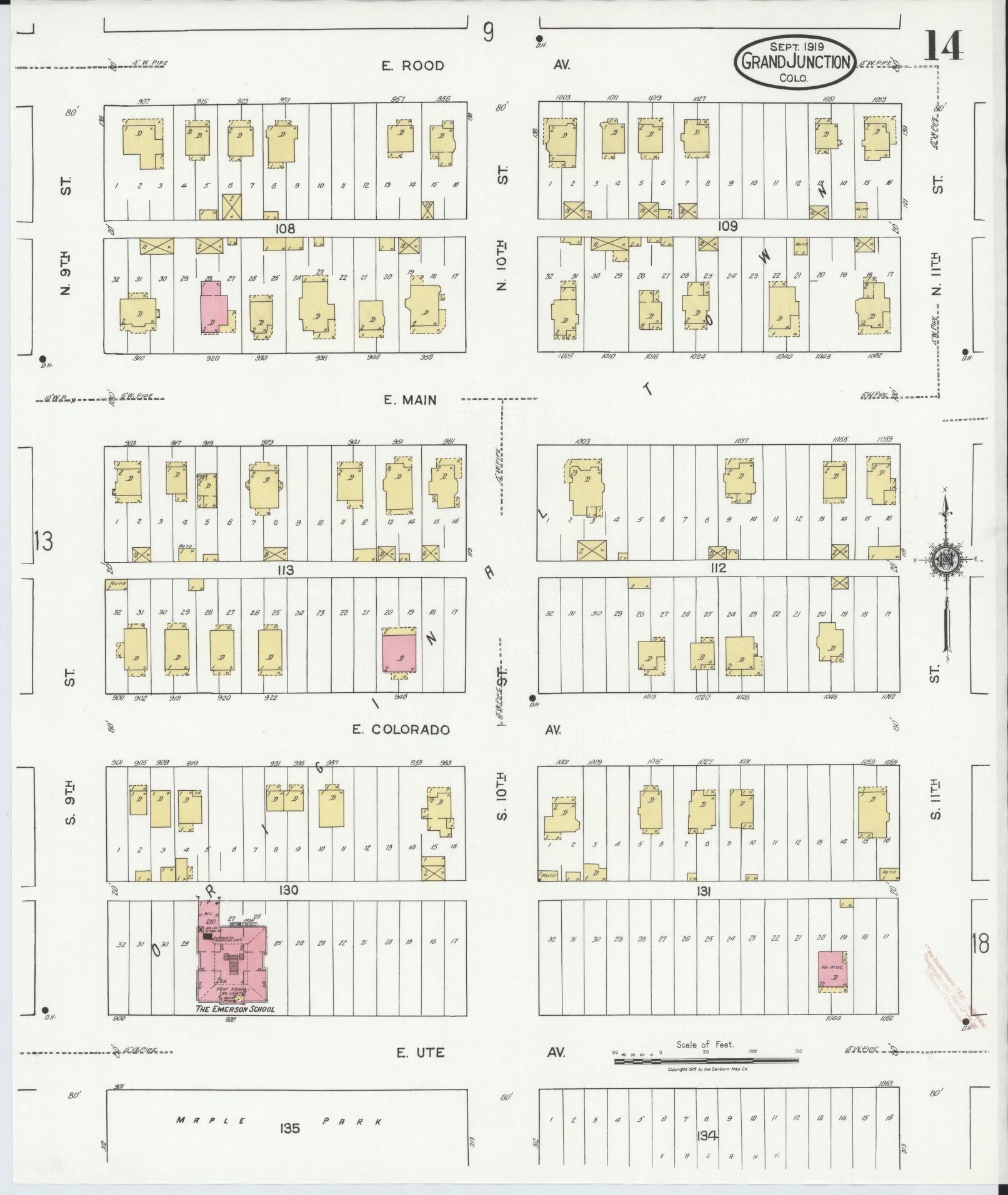 Sanborn Fire Insurance Map from Grand Junction, Mesa County, Colorado (1919), Sheet #0014 - Historic Sanborn Fire Insurance Map Print, vintage old map wall art, antique decor, genealogy gift, Colorado Colorado map