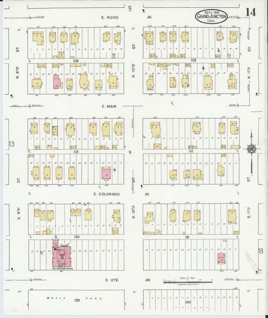 Sanborn Fire Insurance Map from Grand Junction, Mesa County, Colorado (1919), Sheet #0014 - Historic Sanborn Fire Insurance Map Print, vintage old map wall art, antique decor, genealogy gift, Colorado Colorado map
