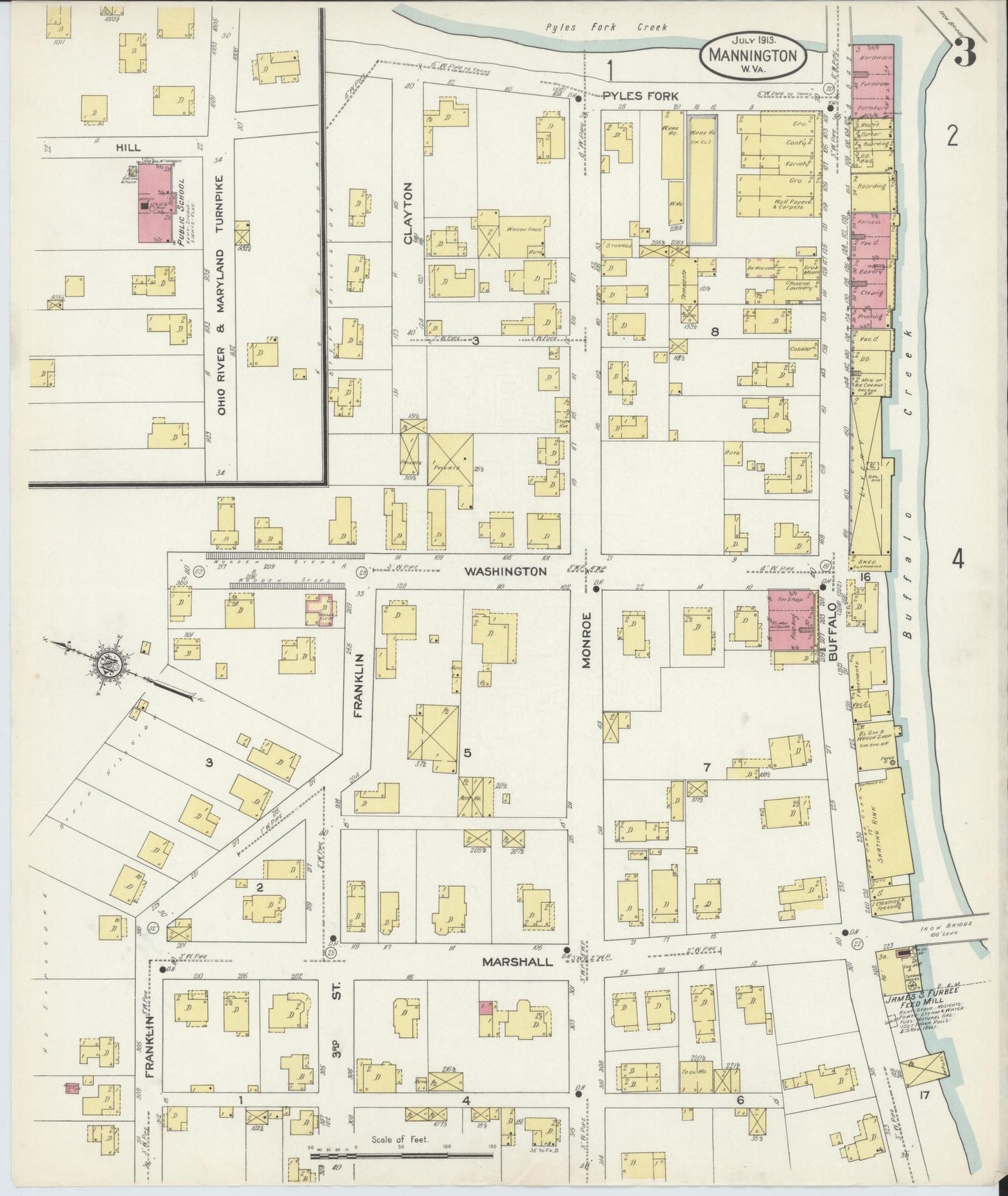 Sanborn Fire Insurance Map from Mannington, Marion County, West Virginia (1913), Sheet #0003 - Complete Map Set gallery image, historic Sanborn map, vintage wall art, West Virginia West Virginia