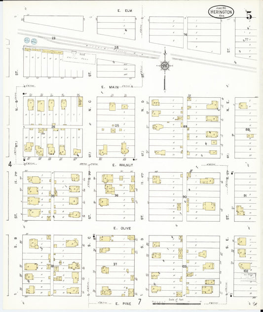 Sanborn Fire Insurance Map from Herington, Dickinson County, Kansas (1912), Sheet #0005 - Historic Sanborn Fire Insurance Map Print, vintage old map wall art, antique decor, genealogy gift, Kansas Kansas map