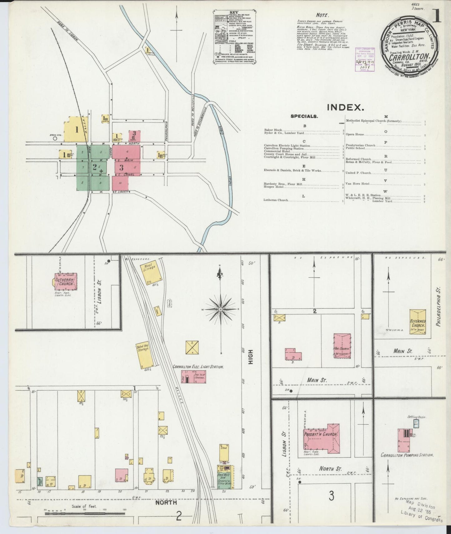 Sanborn Fire Insurance Map from Carrollton, Carroll County, Ohio (1901), Sheet #0001 - Complete Map Set gallery image, historic Sanborn map, vintage wall art, Ohio Ohio