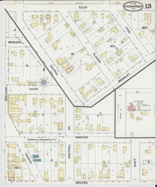 Sanborn Fire Insurance Map from Stevens Point, Portage County, Wisconsin (1891), Sheet #0013 - Historic Sanborn Fire Insurance Map Print, vintage old map wall art, antique decor, genealogy gift, Wisconsin Wisconsin map