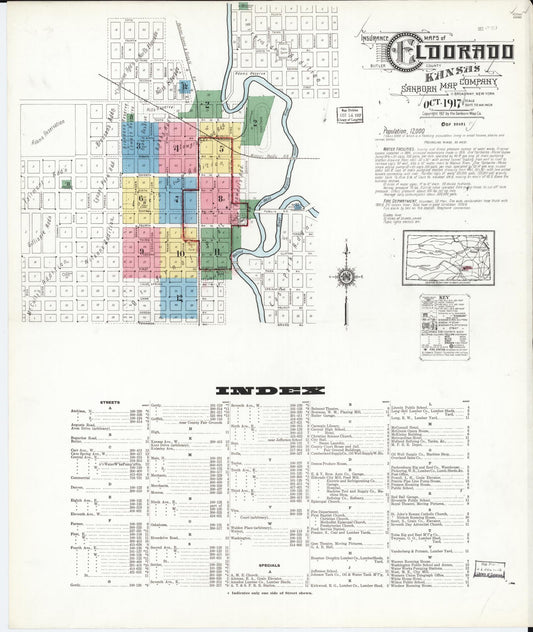 Sanborn Fire Insurance Map from El Dorado, Butler County, Kansas (1917), Sheet #0001 - Historic Sanborn Fire Insurance Map Print, vintage old map wall art, antique decor, genealogy gift, Kansas Kansas map