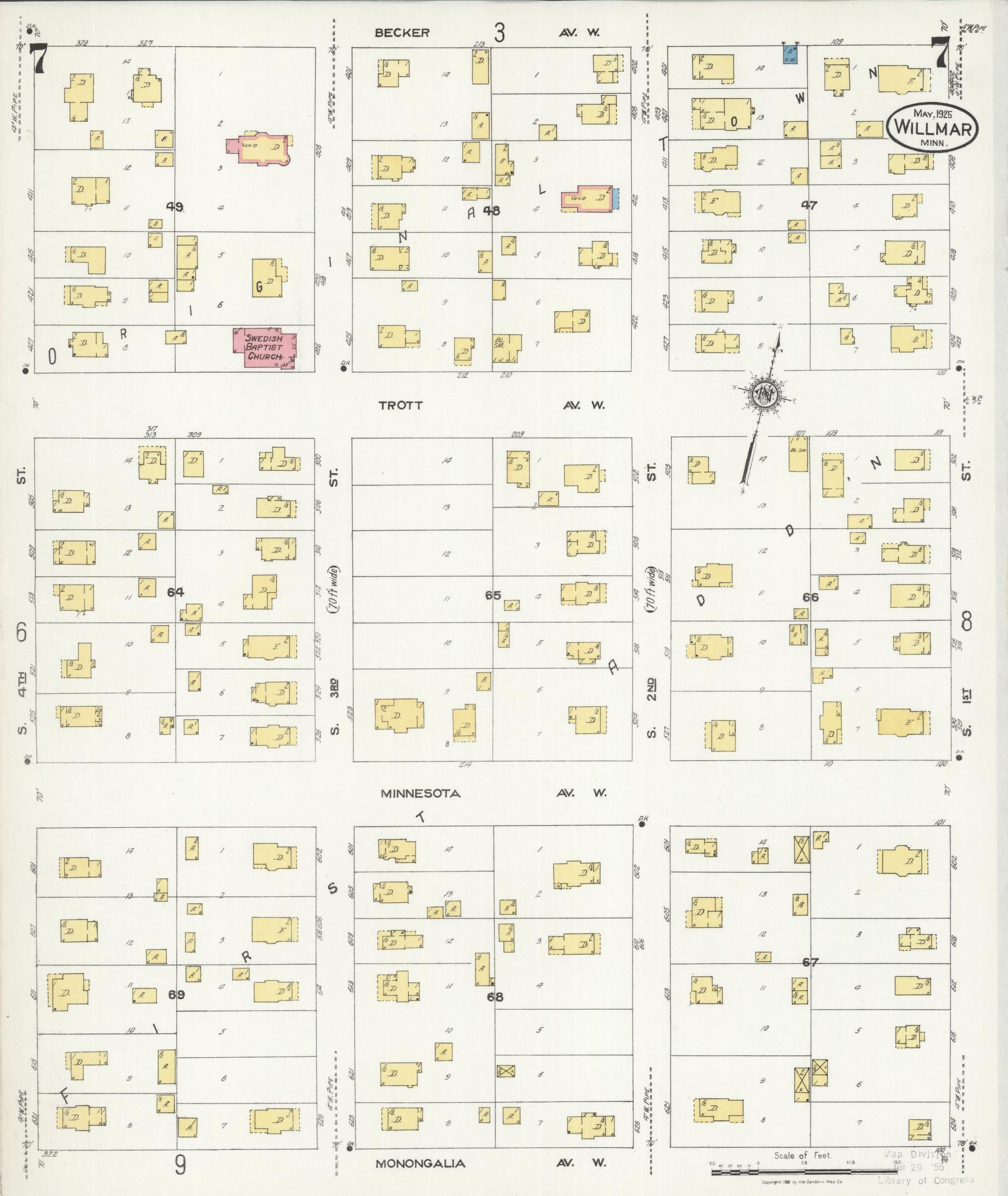 Sanborn Fire Insurance Map from Willmar, Kandiyohi County, Minnesota (1925), Sheet #0007 - Complete Map Set gallery image, historic Sanborn map, vintage wall art, Minnesota Minnesota
