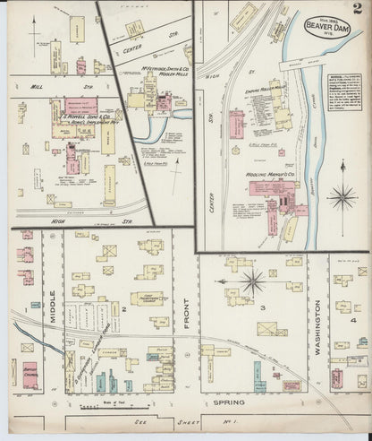 Sanborn Fire Insurance Map from Beaver Dam, Dodge County, Wisconsin (1885), Sheet #0002 - Historic Sanborn Fire Insurance Map Print, vintage old map wall art, antique decor, genealogy gift, Wisconsin Wisconsin map