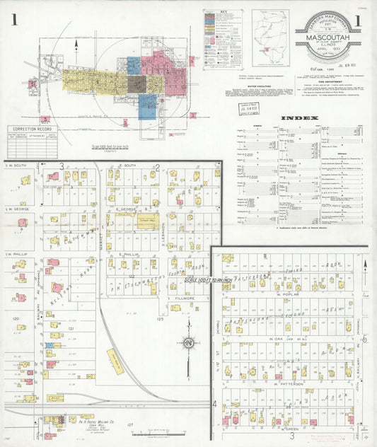 Sanborn Fire Insurance Map from Mascoutah, Saint Clair County, Illinois (1933), Sheet #0001 - Complete Map Set gallery image, historic Sanborn map, vintage wall art, Illinois Illinois