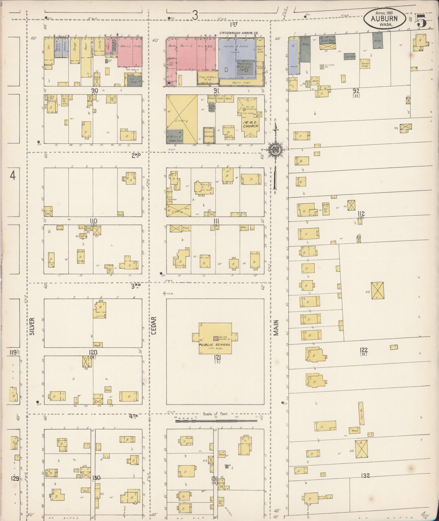 Sanborn Fire Insurance Map from Auburn [see also Slaughter], King County, Washington (1910), Sheet #0005 - Historic Sanborn Fire Insurance Map Print, vintage old map wall art, antique decor, genealogy gift, Washington Washington map