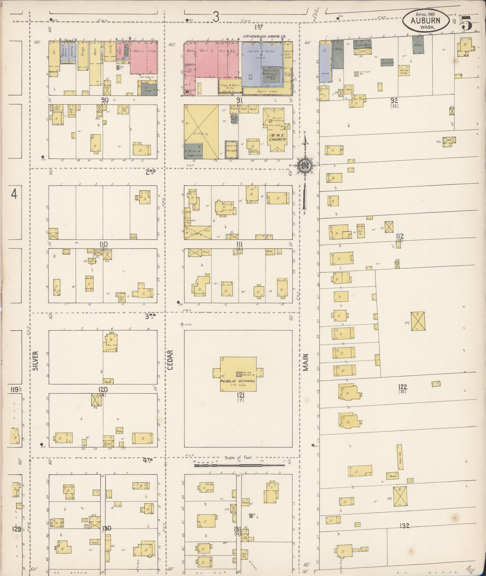 Sanborn Fire Insurance Map from Auburn [see also Slaughter], King County, Washington (1910), Sheet #0005 - Historic Sanborn Fire Insurance Map Print, vintage old map wall art, antique decor, genealogy gift, Washington Washington map