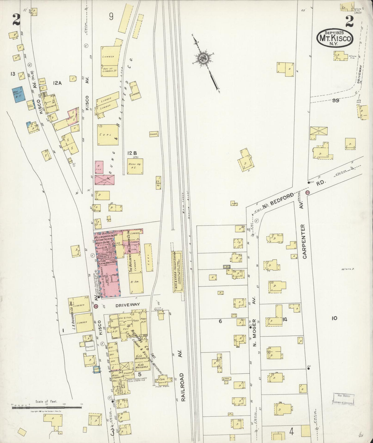 Sanborn Fire Insurance Map from Mount Kisco, Westchester County, New York (1925), Sheet #0002 - Historic Sanborn Fire Insurance Map Print, vintage old map wall art, antique decor, genealogy gift, New York New York map