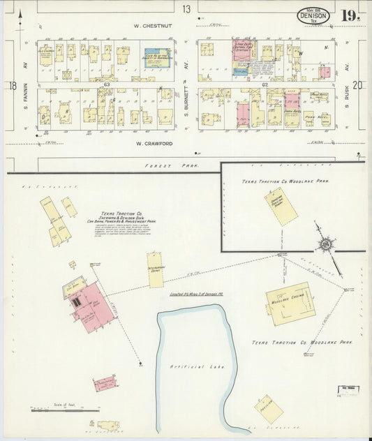 Sanborn Fire Insurance Map from Denison, Grayson County, Texas (1914), Sheet #0019 - Historic Sanborn Fire Insurance Map Print, vintage old map wall art, antique decor, genealogy gift, Texas Texas map