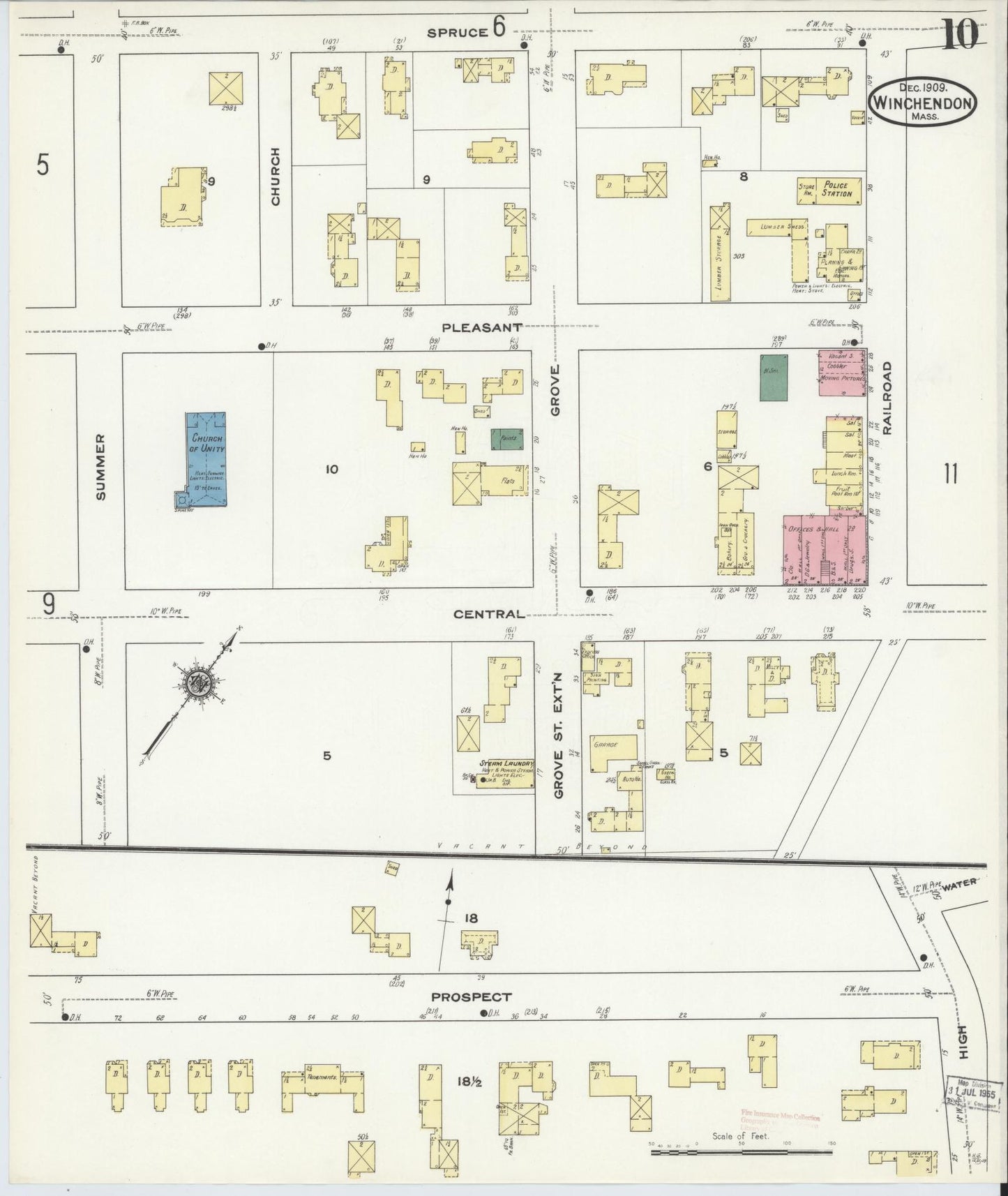 Sanborn Fire Insurance Map from Winchendon, Worcester County, Massachusetts (1909), Sheet #0010 - Historic Sanborn Fire Insurance Map Print, vintage old map wall art, antique decor, genealogy gift, Massachusetts Massachusetts map