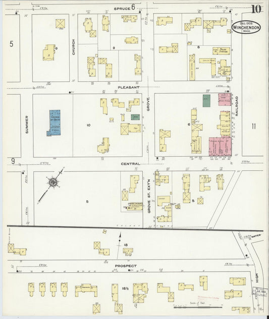 Sanborn Fire Insurance Map from Winchendon, Worcester County, Massachusetts (1909), Sheet #0010 - Historic Sanborn Fire Insurance Map Print, vintage old map wall art, antique decor, genealogy gift, Massachusetts Massachusetts map