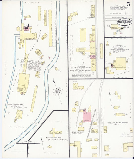 Sanborn Fire Insurance Map from Manchester, Bennington County, Vermont (1897), Sheet #0005 - Historic Sanborn Fire Insurance Map Print, vintage old map wall art, antique decor, genealogy gift, Vermont Vermont map
