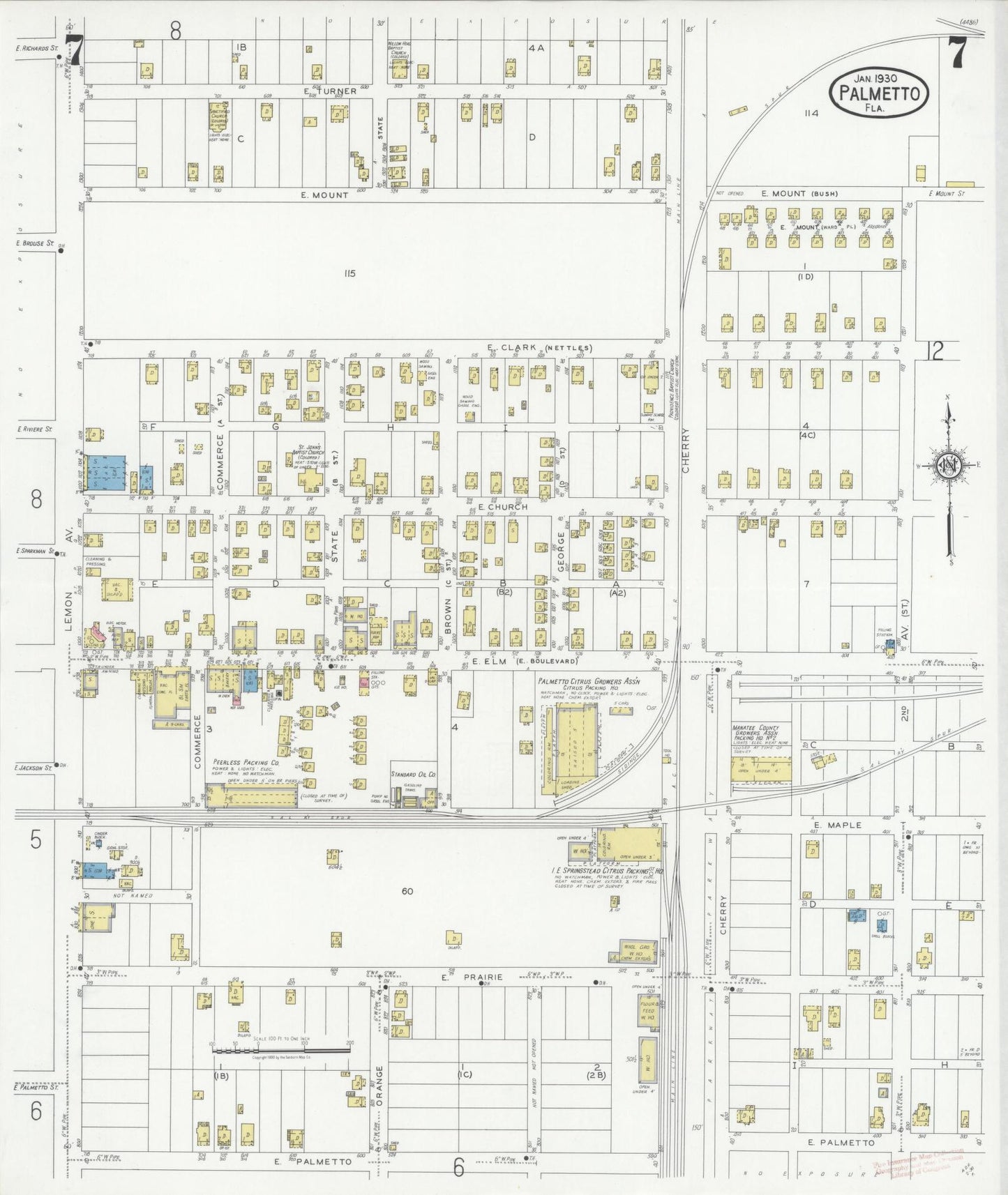 Sanborn Fire Insurance Map from Palmetto, Manatee County, Florida (1930), Sheet #0007 - Complete Map Set gallery image, historic Sanborn map, vintage wall art, Florida Florida