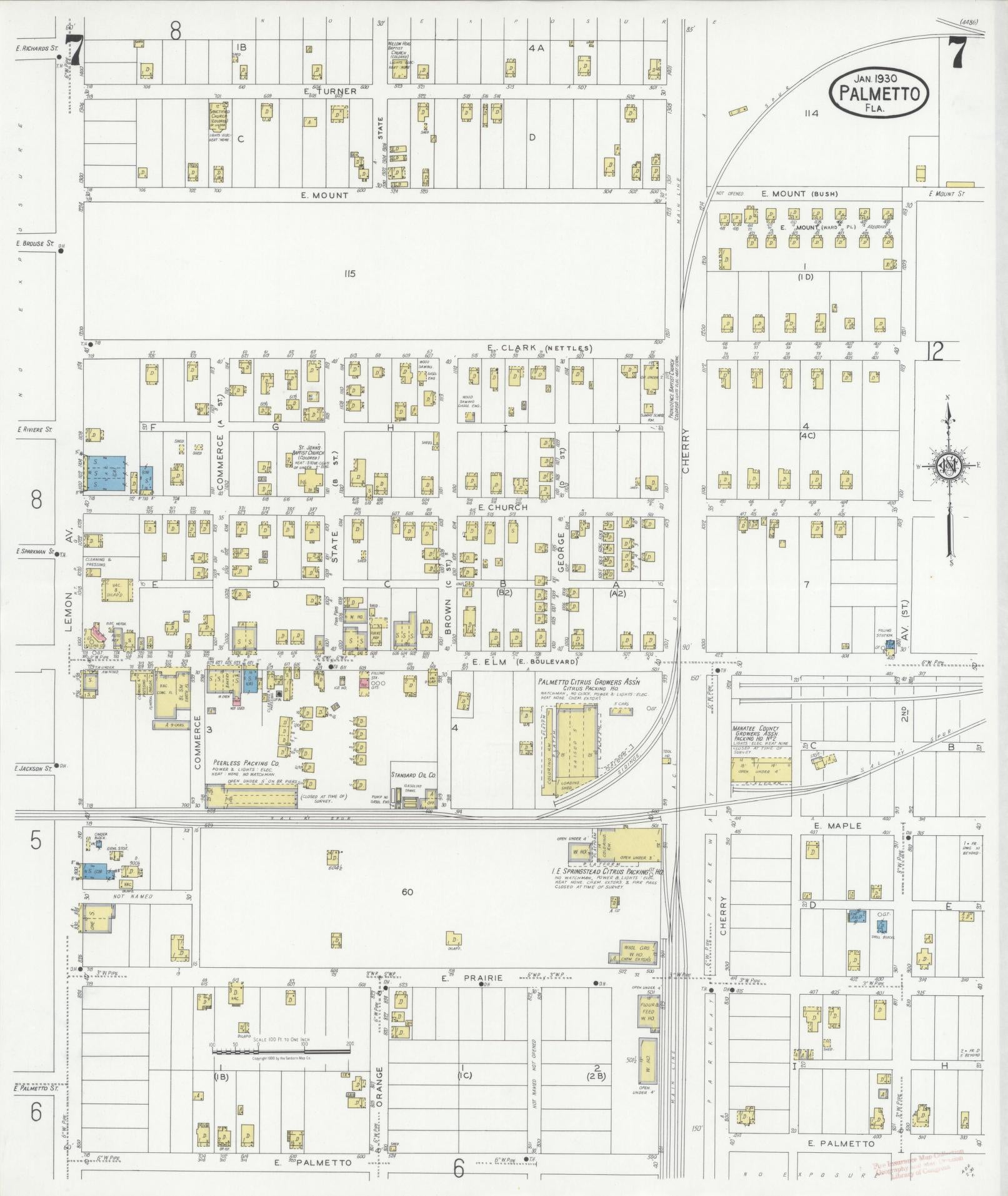 Sanborn Fire Insurance Map from Palmetto, Manatee County, Florida (1930), Sheet #0007 - Complete Map Set gallery image, historic Sanborn map, vintage wall art, Florida Florida